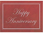 Happy Anniversary in script with white border, red background