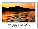 Happy Birthday card with sunset, lake and moutains