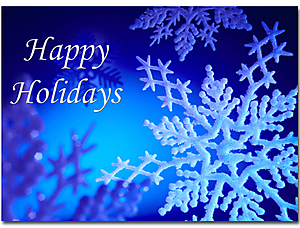 Happy Holidays with blue snowflakes